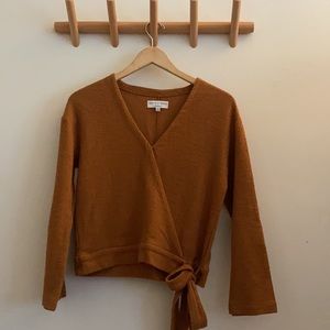 MADEWELL faux ballet wrap cropped sweater in burnt orange!